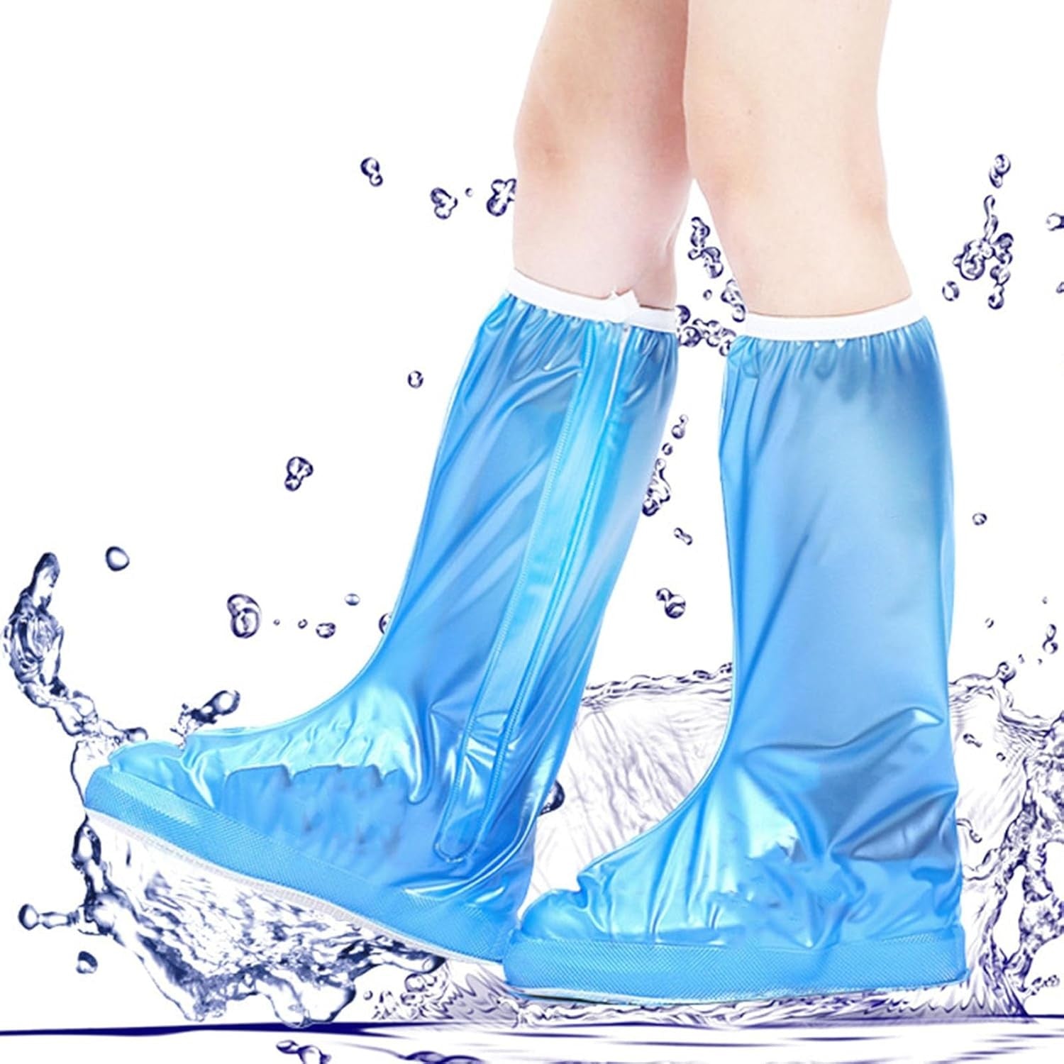 Protectie Incaltaminte pentru Ploaie si Noroi, Kaveny, Impermeabila, Talpa Antiderapanta, cu Fermoar si Capsa, Inaltime 40 cm, Marime XXL 42-43, Albastru