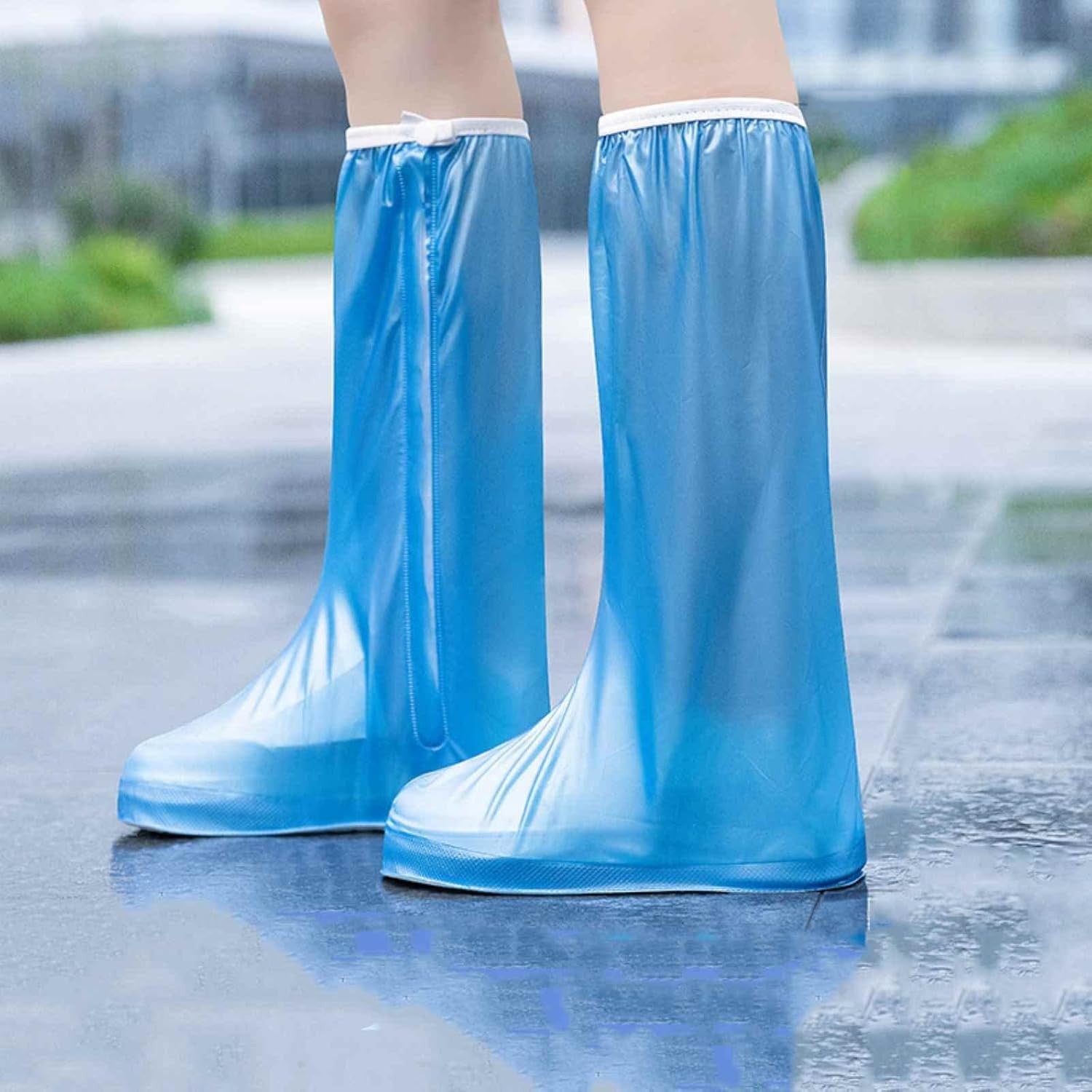 Protectie Incaltaminte pentru Ploaie si Noroi, Kaveny, Impermeabila, Talpa Antiderapanta, cu Fermoar si Capsa, Inaltime 40 cm, Marime XXL 42-43, Albastru