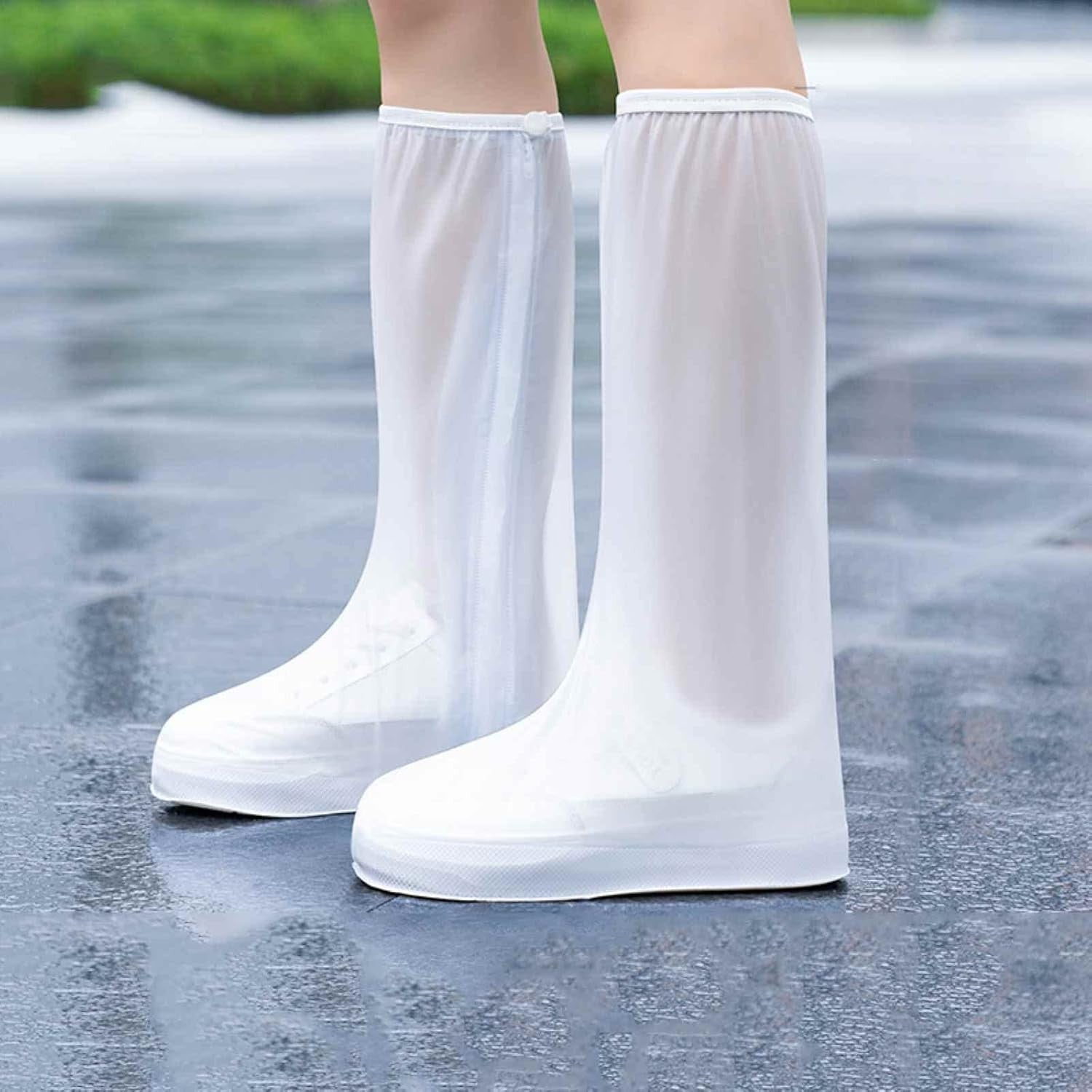 Protectie Incaltaminte pentru Ploaie si Noroi, Kaveny, Impermeabila, Talpa Antiderapanta, cu Fermoar si Capsa, Inaltime 40 cm, Marime L 38-39, Alb