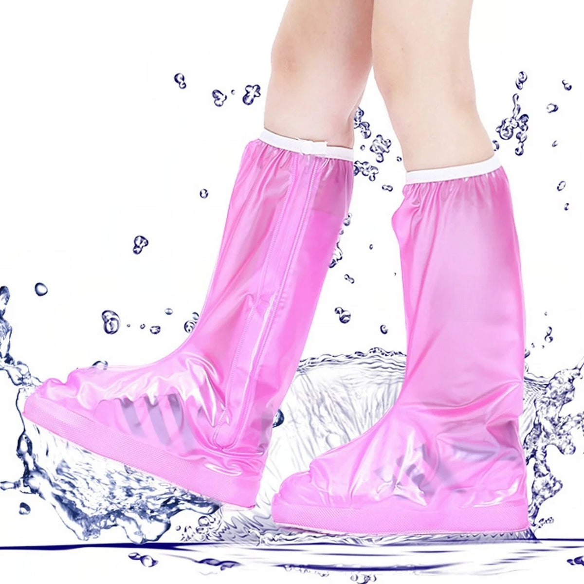 Protectie Incaltaminte pentru Ploaie si Noroi, Kaveny, Impermeabila, Talpa Antiderapanta, cu Fermoar si Capsa, Inaltime 40 cm, Marime L 38-39, Roz