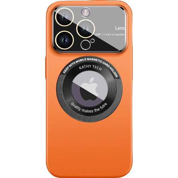 Husa protectie MagSafe Kathy Tech, Kaveny, pentru Apple iPhone 14 Pro, Dublu Cerc, Portocaliu
