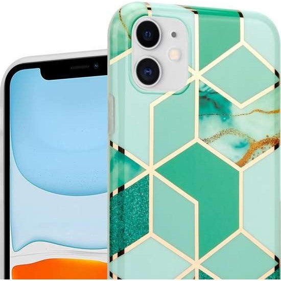 Husa protectie pentru Apple iPhone 11 Pro Soft IMD TPU Marble Geometric Verde