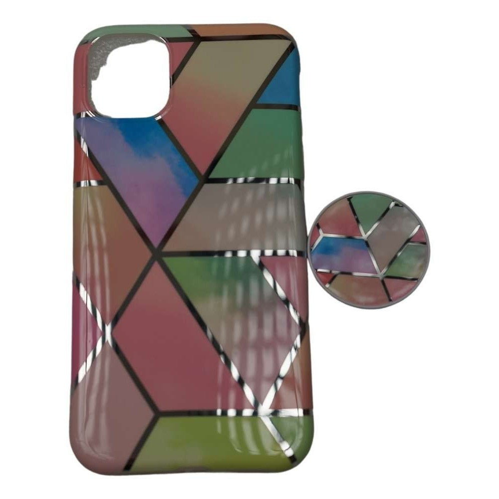 Husa protectie pentru Apple iPhone SE 2020 Soft IMD TPU Marble Geometric Roz Suport inclus