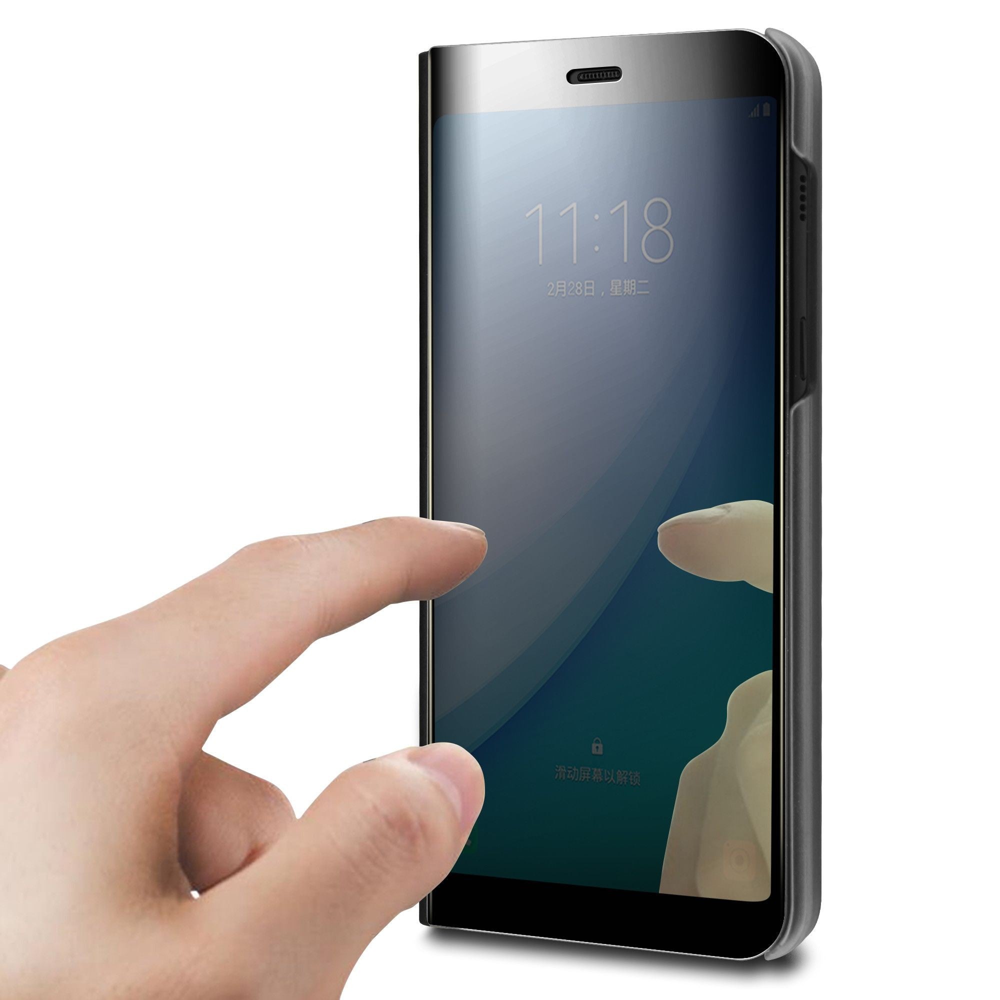 Husa Samsung Galaxy A8 2018 Flip Cover Oglinda Negru