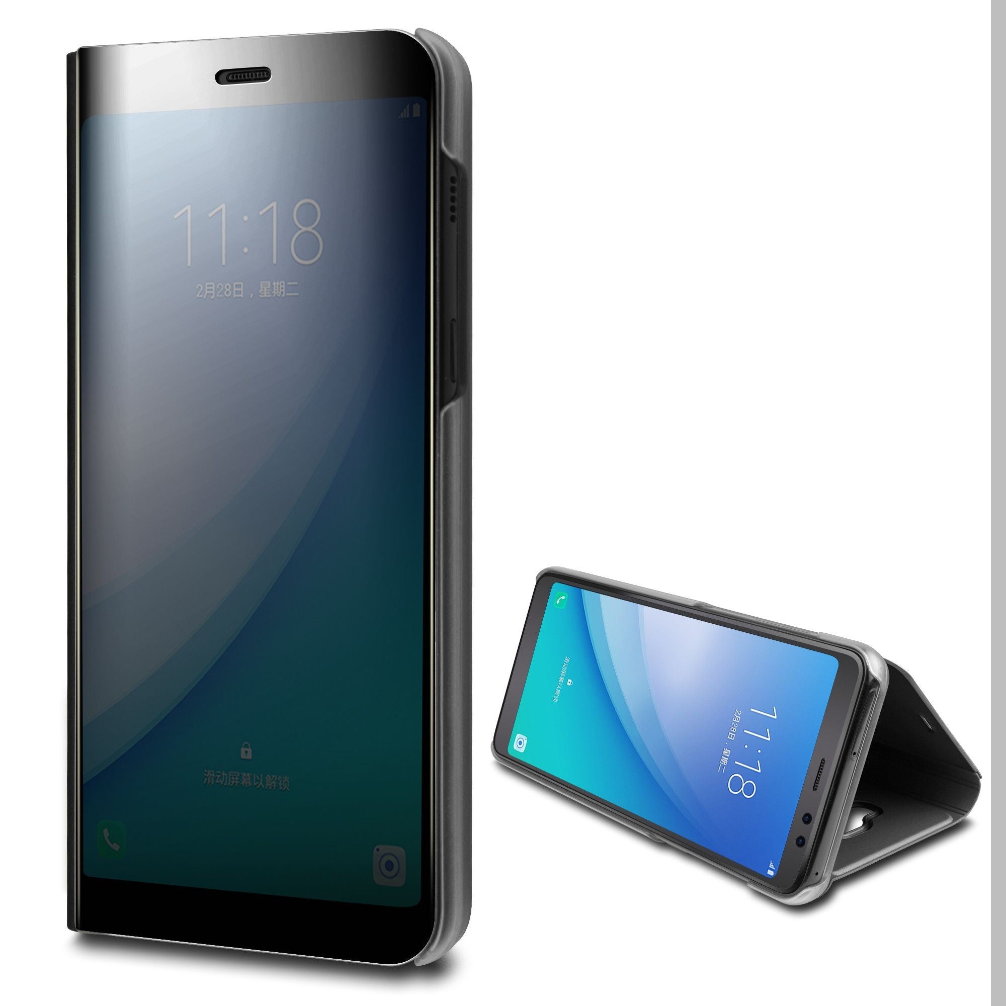 Husa Samsung Galaxy A8 2018 Flip Cover Oglinda Negru