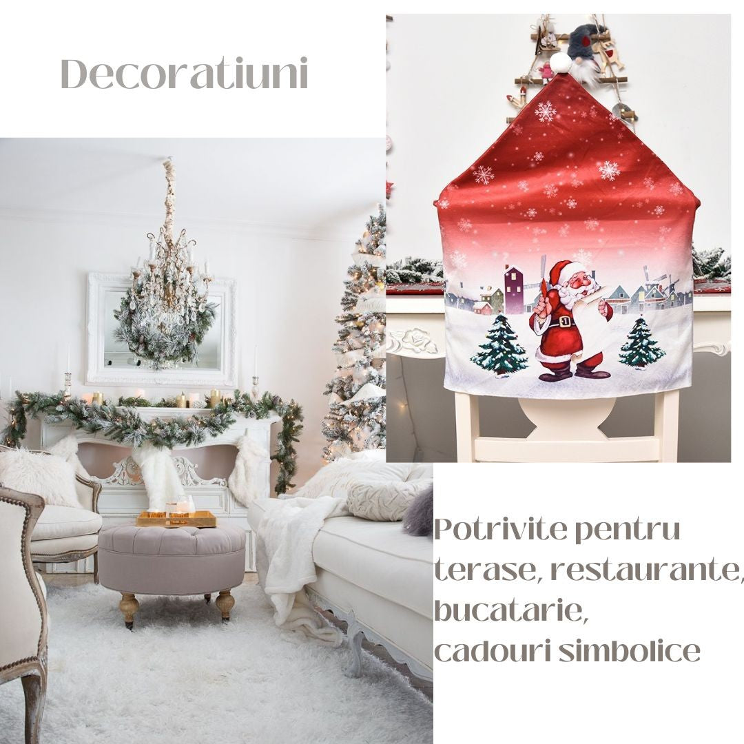 Husa pentru scaun Kadeny, tematica Craciun, material textil/poliester, 61 x 47 cm, rosu