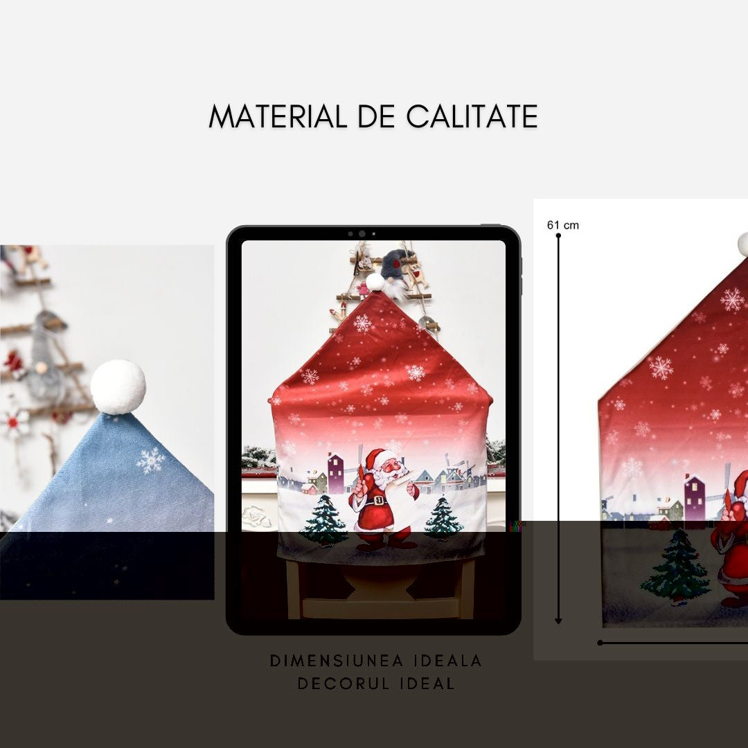 Husa pentru scaun Kadeny, tematica Craciun, material textil/poliester, 61 x 47 cm, rosu