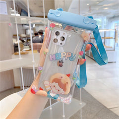 Husa subacvatica Fruity Waterproof Kaveny, Snowproof, Universala, Impermeabila, cu Snur, pentru telefon sau documente, Happy Boy, Bleu
