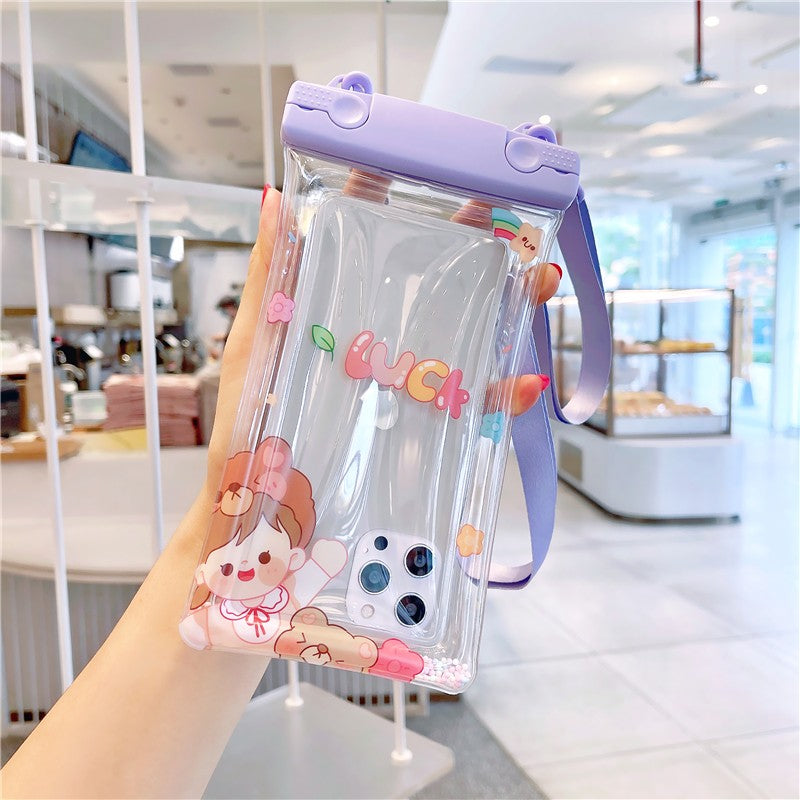 Husa subacvatica Fruity Waterproof Kaveny, Snowproof, Universala, Impermeabila, cu Snur, pentru telefon sau documente, Lucky Girl, Mov