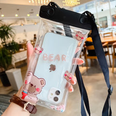 Husa subacvatica Fruity Waterproof Kaveny, Snowproof, Universala, Impermeabila, cu Snur, pentru telefon sau documente, Berry Bear, Negru