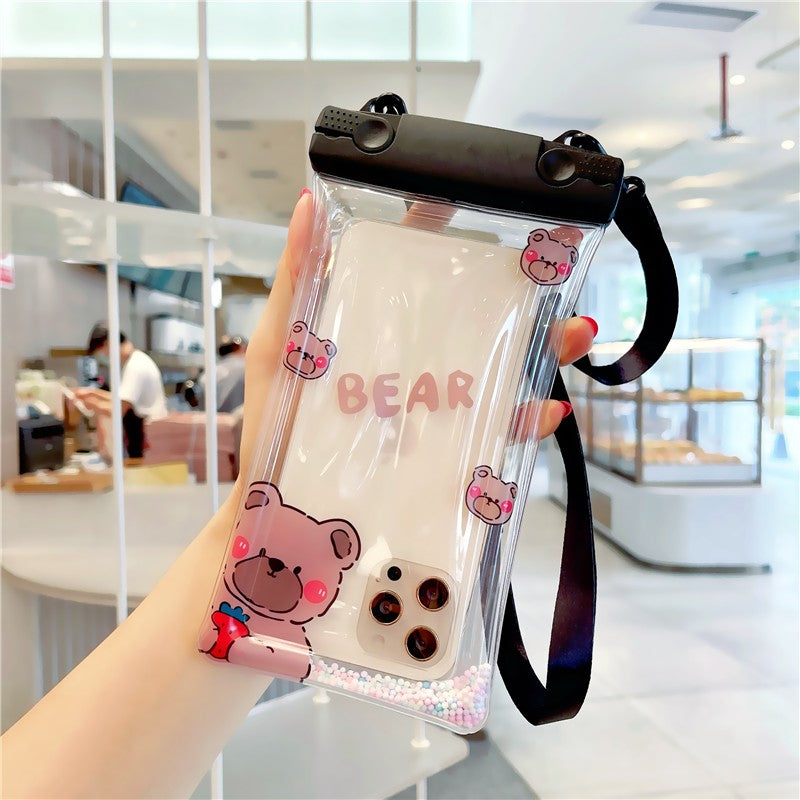 Husa subacvatica Fruity Waterproof Kaveny, Snowproof, Universala, Impermeabila, cu Snur, pentru telefon sau documente, Berry Bear, Negru