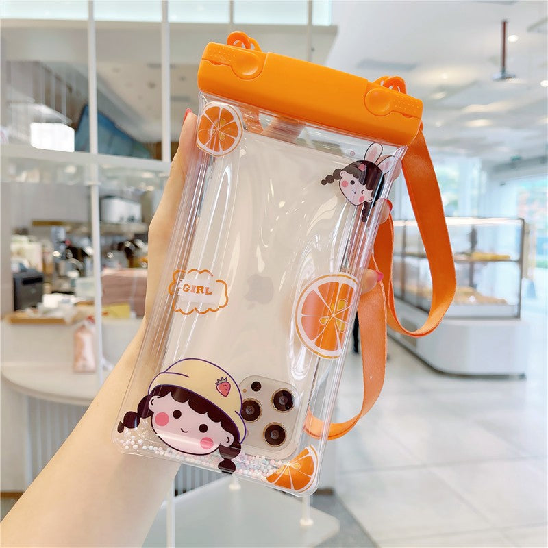 Husa subacvatica Fruity Waterproof Kaveny, Snowproof, Universala, Impermeabila, cu Snur, pentru telefon sau documente, Orange Girl 2, Oranj