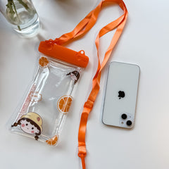 Husa subacvatica Fruity Waterproof Kaveny, Snowproof, Universala, Impermeabila, cu Snur, pentru telefon sau documente, Orange Girl 2, Oranj