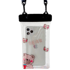 Husa subacvatica Fruity Waterproof Kaveny, Snowproof, Universala, Impermeabila, cu Snur, pentru telefon sau documente, Berry Bear, Negru
