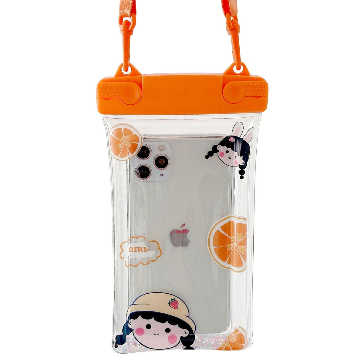 Husa subacvatica Fruity Waterproof Kaveny, Snowproof, Universala, Impermeabila, cu Snur, pentru telefon sau documente, Orange Girl 2, Oranj