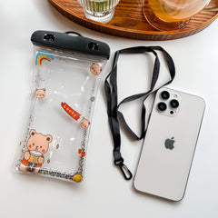 Husa subacvatica Glitter Kids Waterproof Kaveny, Snowproof, Universala, cu Snur, pentru telefon sau documente, Lucky Bear, Negru