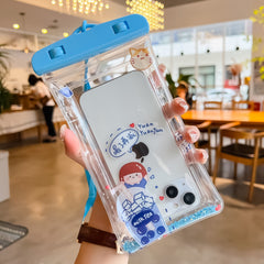 Husa subacvatica Glitter Kids Waterproof Kaveny, Snowproof, Universala, cu Snur, pentru telefon sau documente, Tea Girl, Albastru