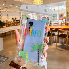 Husa subacvatica Glitter Kids Waterproof Kaveny, Snowproof, Universala, cu Snur, pentru telefon sau documente, Dino, Alb