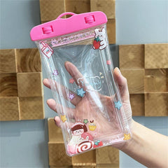 Husa subacvatica Glitter Kids Waterproof Kaveny, Snowproof, Universala, cu Snur, pentru telefon sau documente, Sweet Girl, Roz
