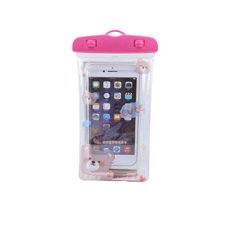 Husa subacvatica Glitter Kids Waterproof Kaveny, Snowproof, Universala, cu Snur, pentru telefon sau documente, Cute Bear, Roz