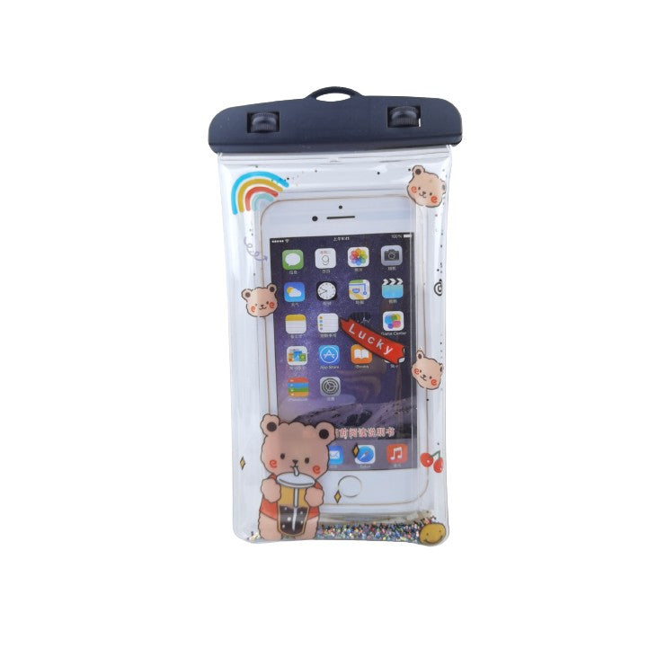 Husa subacvatica Glitter Kids Waterproof Kaveny, Snowproof, Universala, cu Snur, pentru telefon sau documente, Lucky Bear, Negru