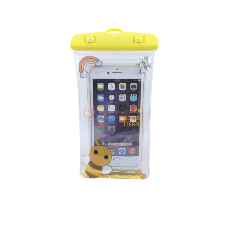Husa subacvatica Glitter Kids Waterproof Kaveny, Snowproof, Universala, cu Snur, pentru telefon sau documente, Bee, Galben
