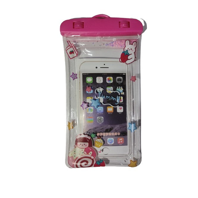 Husa subacvatica Glitter Kids Waterproof Kaveny, Snowproof, Universala, cu Snur, pentru telefon sau documente, Sweet Girl, Roz