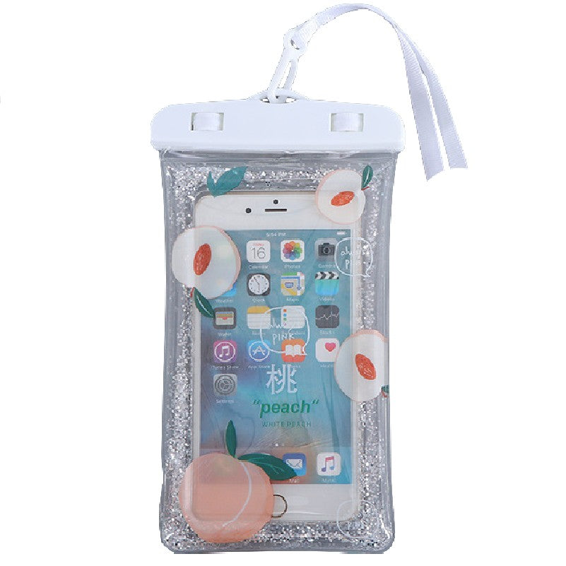 Husa subacvatica Glitter Kids Waterproof Kaveny, Snowproof, Universala, cu Snur, pentru telefon sau documente, Peach, Alb