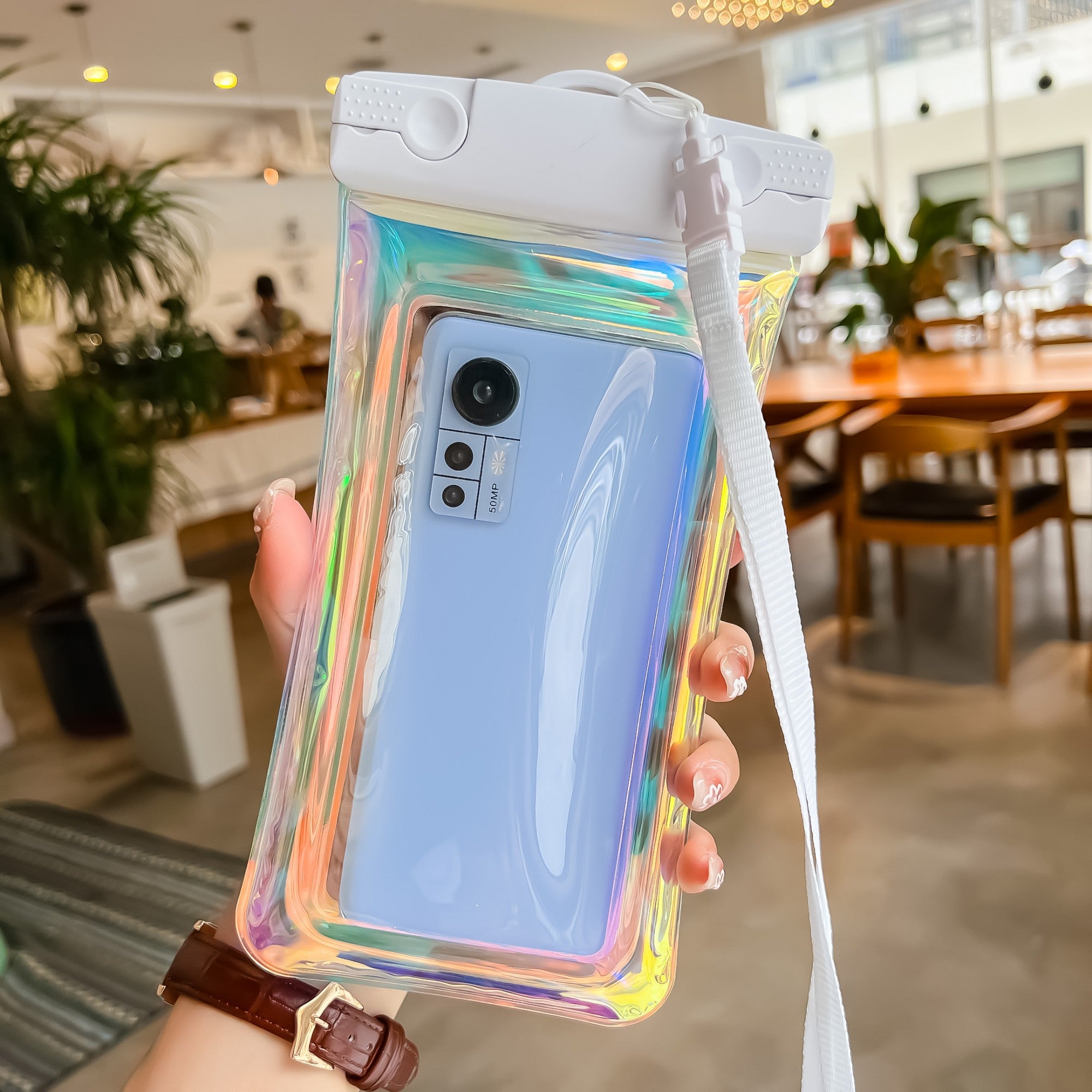 Husa subacvatica Holografica Waterproof Kaveny, Snowproof, Universala, Impermeabila, cu Snur, pentru telefon sau documente, Alb