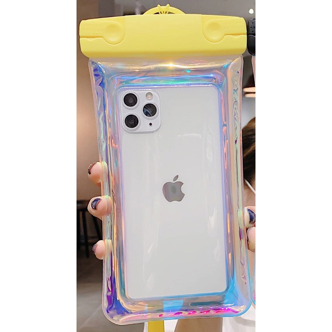 Husa subacvatica Holografica Waterproof Kaveny, Snowproof, Universala, Impermeabila, cu Snur, pentru telefon sau documente, Galben