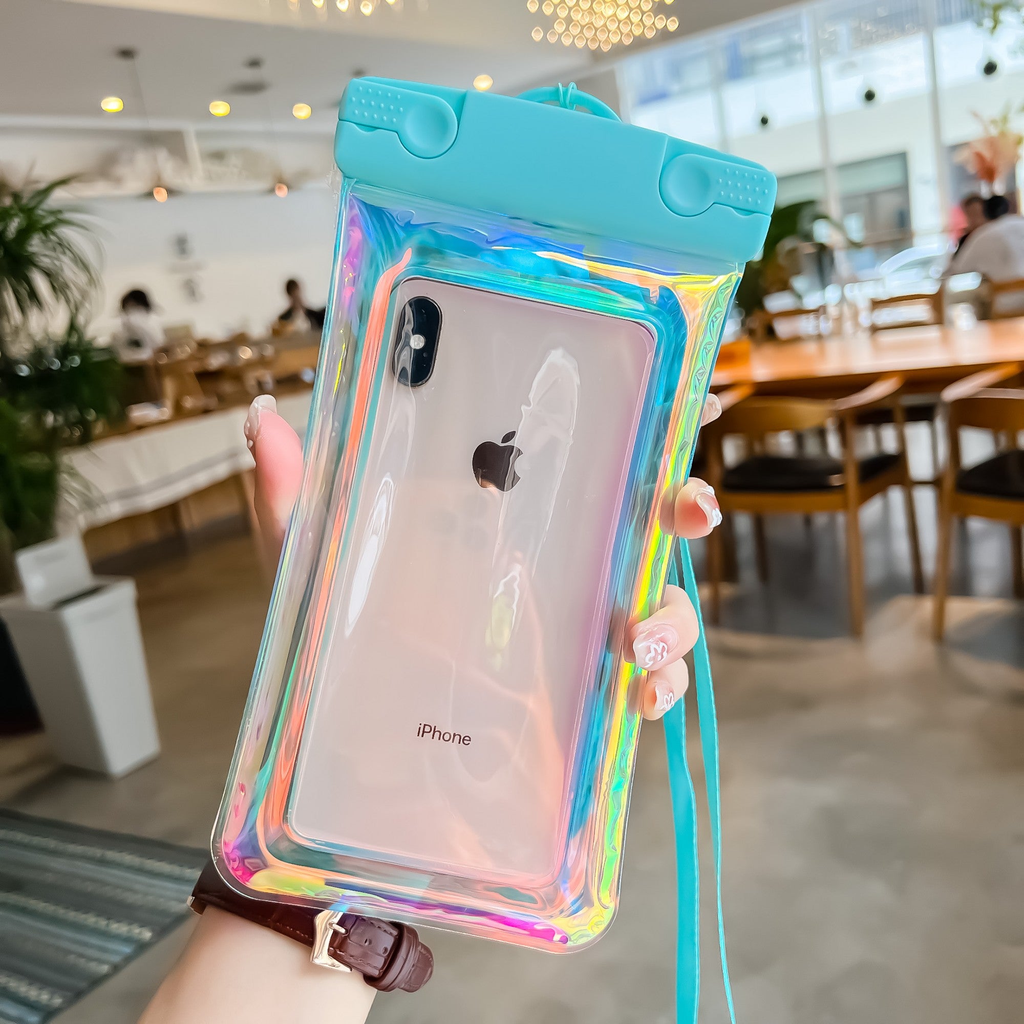 Husa subacvatica Holografica Waterproof Kaveny, Snowproof, Universala, Impermeabila, cu Snur, pentru telefon sau documente, Bleu