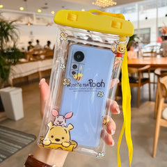 Husa subacvatica Kids Waterproof Kaveny, Snowproof, Universala, cu Snur, pentru telefon sau documente, Bear, Galben