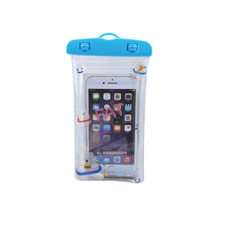 Husa subacvatica Kids Waterproof Kaveny, Snowproof, Universala, cu Snur, pentru telefon sau documente, Bears, Albastru