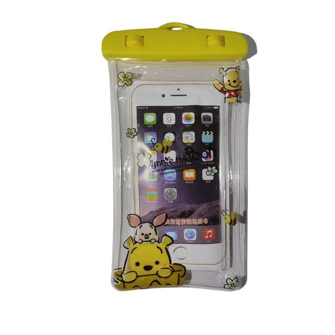 Husa subacvatica Kids Waterproof Kaveny, Snowproof, Universala, cu Snur, pentru telefon sau documente, Bear, Galben