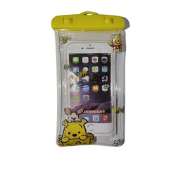 Husa subacvatica Kids Waterproof Kaveny, Snowproof, Universala, cu Snur, pentru telefon sau documente, Bear, Galben