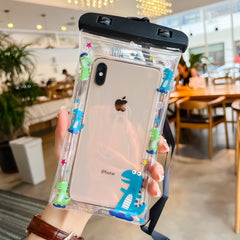 Husa subacvatica Kids Waterproof Kaveny, Snowproof, Universala, cu Snur, pentru telefon sau documente, Dino, Negru