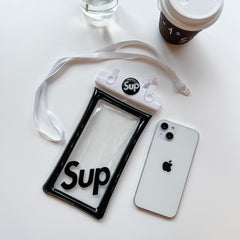 Husa subacvatica Mascot Waterproof Kaveny, Snowproof, Universala, cu Snur, pentru telefon sau documente, Sup, Alb-Negru