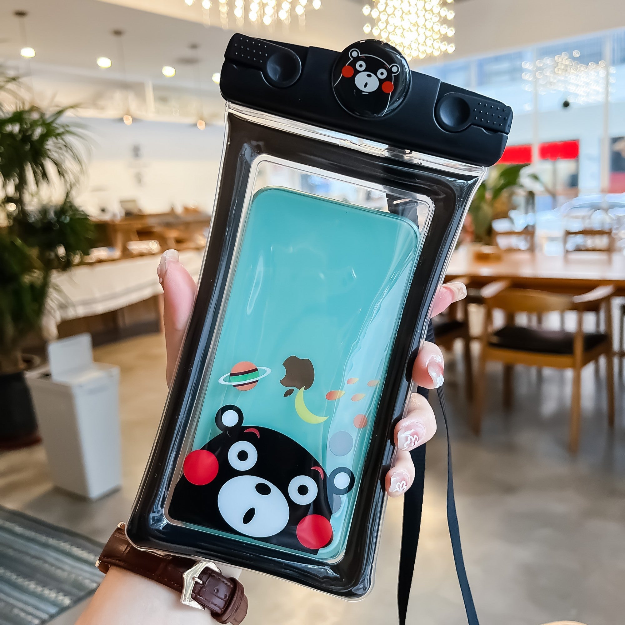 Husa subacvatica Mascot Waterproof Kaveny, Snowproof, Universala, cu Snur, pentru telefon sau documente, Bear, Negru