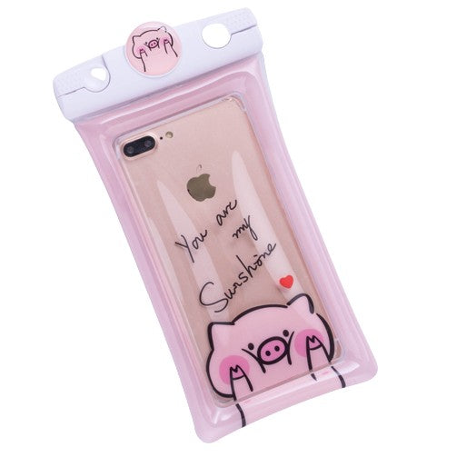 Husa subacvatica Mascot Waterproof Kaveny, Snowproof, Universala, cu Snur, pentru telefon sau documente, Piggy, Roz