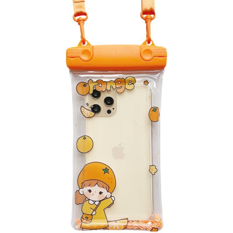 Husa subacvatica Waterproof Kaveny, Snowproof, Universala, Impermeabila, pentru telefon sau documente, cu snur, Orange Girl, Portocaliu