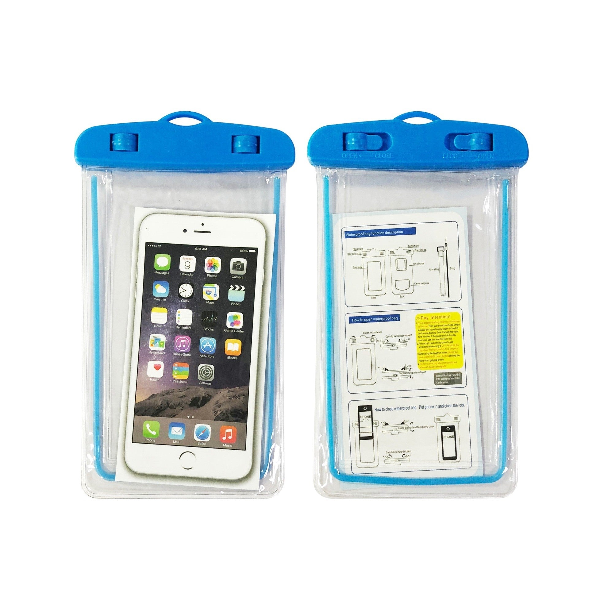 Husa subacvatica Zip Waterproof Kaveny, Snowproof, Universala, Impermeabila, cu Snur, pentru telefon sau documente, Albastru deschis