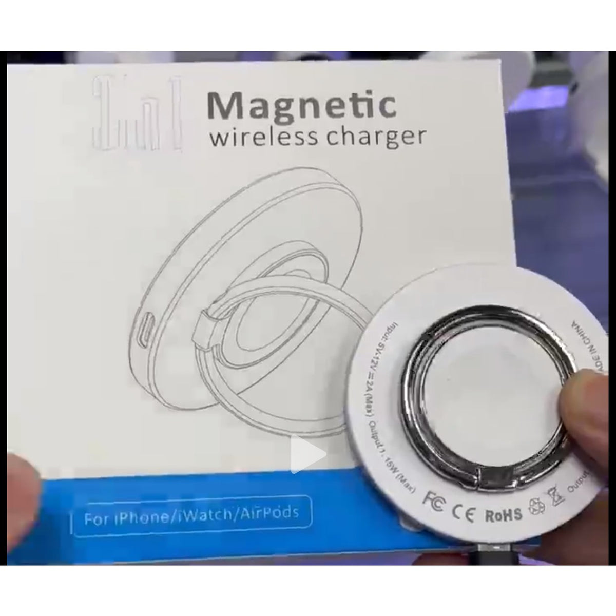 Incarcator 3 in 1  fara fir, Wireless, portabil Kadeny, MagSafe 15W, functie suport, inel rotabil 360 grade,pentru seriile iPhone 14, iPhone 13 si iPhone 12, iWatch, AirPods