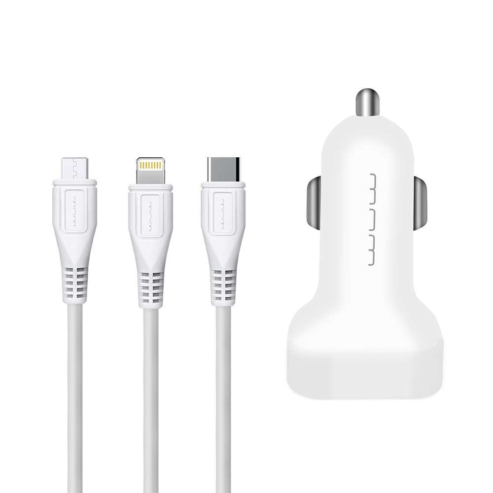 Incarcator auto 2A 2USB   Cablu Type-C 2A WUW-T22 Kadeny, Alb