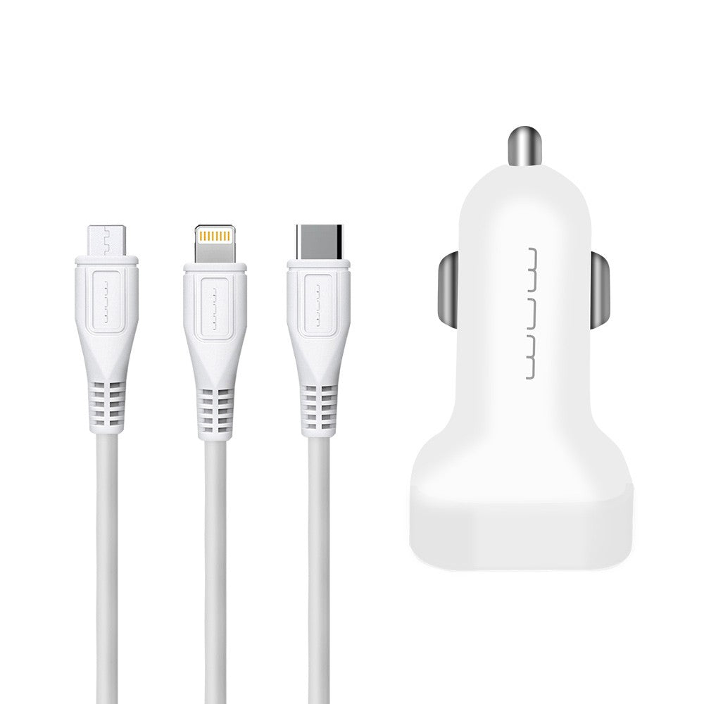 Incarcator auto 2A 2USB   Cablu Type-C 2A WUW-T22 Kadeny, Alb