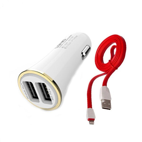 Incarcator auto 2USB 3.4A Negru + Cablu Lightning 1m Rosu Cod Produs 08079