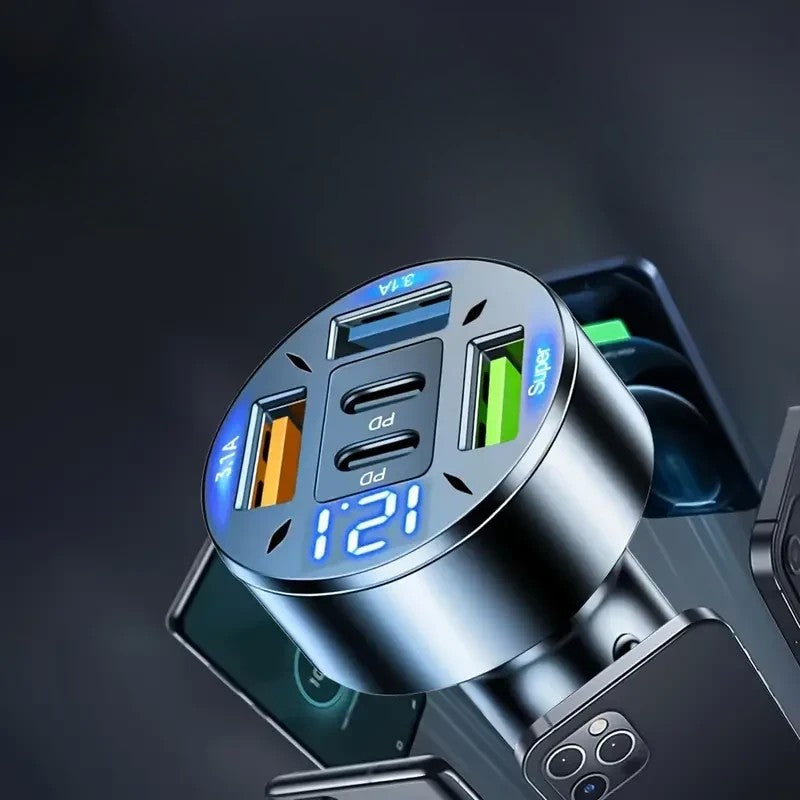 Incarcator Auto 5 in 1, Kadeny, 3 x Port USB Fast Charge QC3.1 si 2 x Type C, PD 65W, Negru