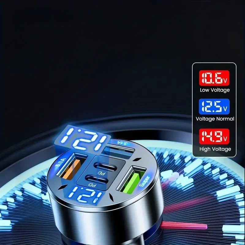 Incarcator Auto 5 in 1, Kadeny, 3 x Port USB Fast Charge QC3.1 si 2 x Type C, PD 65W, Negru