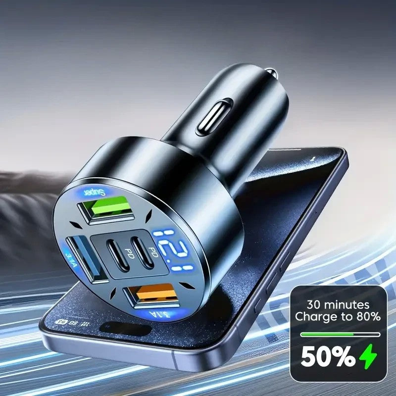 Incarcator Auto 5 in 1, Kadeny, 3 x Port USB Fast Charge QC3.1 si 2 x Type C, PD 65W, Negru