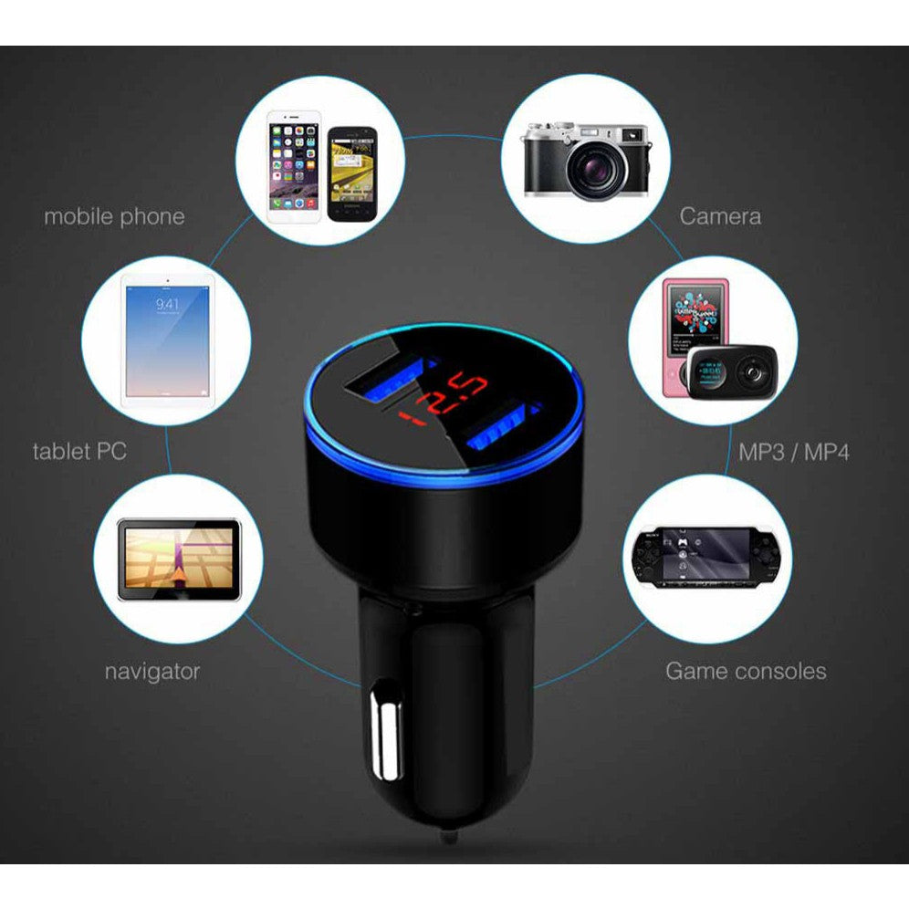 Incarcator Auto cu Afisaj Digital, Kadeny, din Metal, 3.1A, Incarcare Rapida 6A PD+QC3.0, Dublu USB, Negru