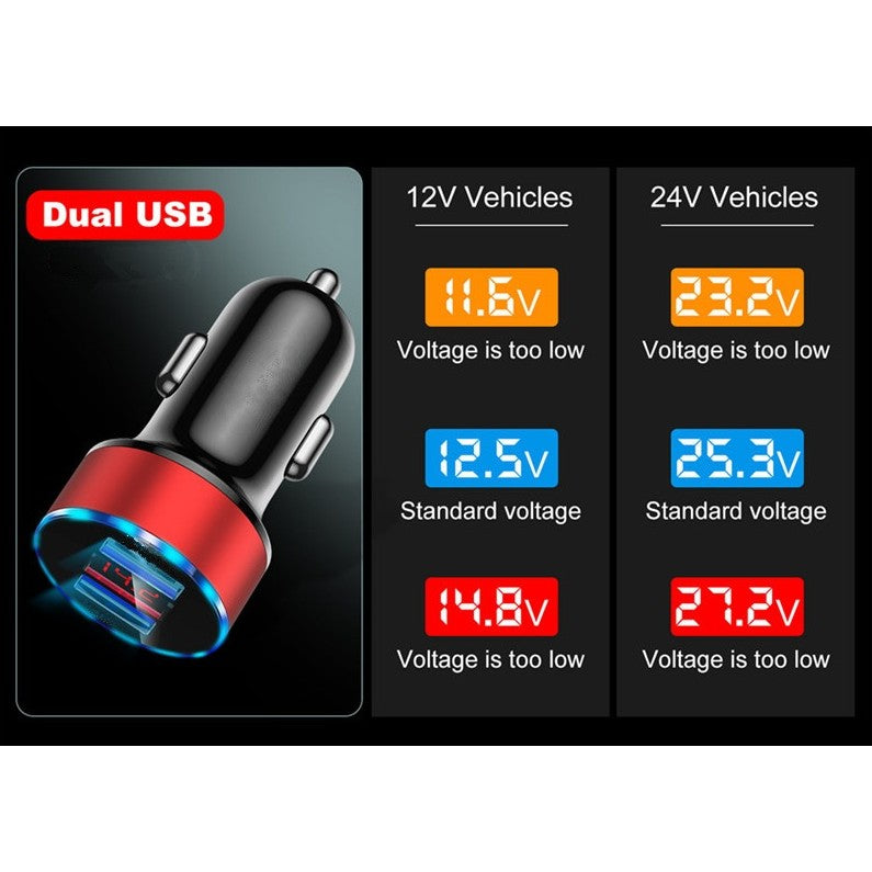 Incarcator Auto cu Afisaj Digital, Kadeny, din Metal, 3.1A, Incarcare Rapida 6A PD+QC3.0, Dublu USB, Negru